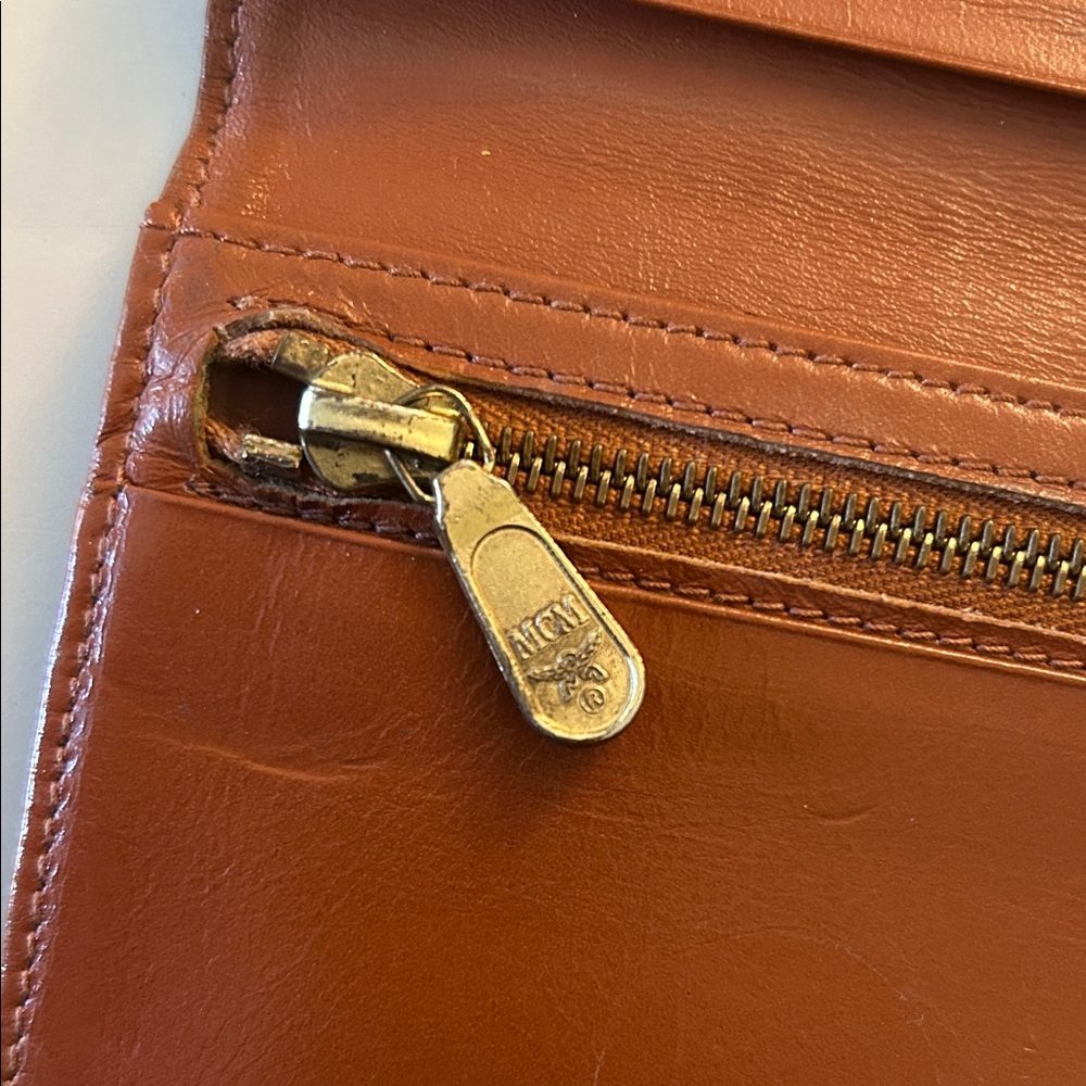 MCM Cognac Visetos Leather Brown Bifold Wallet size:7.25” L x 3.75” H - Picture 6 of 14